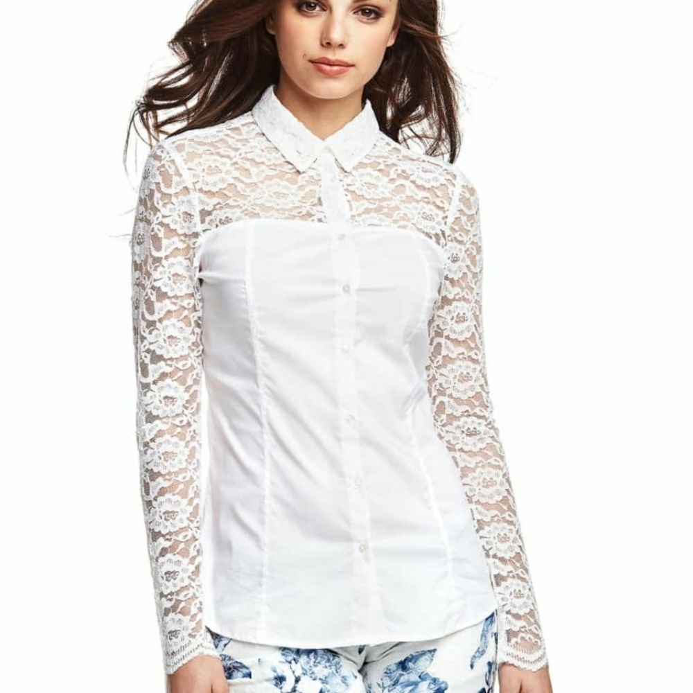 NEW GUESS Purple Shirt With Lace SZ S